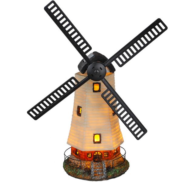 Dekorative Solar-Windmühle mit LED-Fenstern: 33,5 cm, naturfarben - für stimmungsvolle Akzente und bezaubernde Atmosphäre im Garten