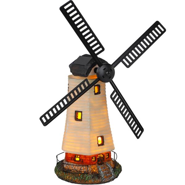 Dekorative Solar-Windmühle mit LED-Fenstern: 33,5 cm, naturfarben - für stimmungsvolle Akzente und bezaubernde Atmosphäre im Garten