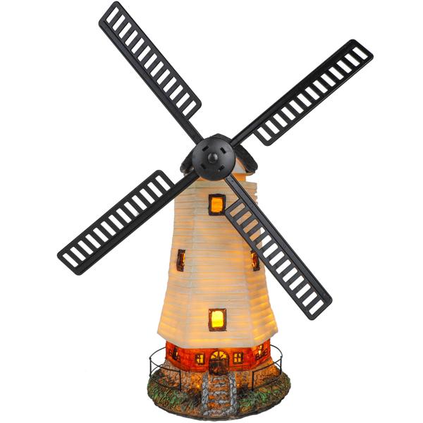 Dekorative Solar-Windmühle mit LED-Fenstern: 33,5 cm, naturfarben - für stimmungsvolle Akzente und bezaubernde Atmosphäre im Garten