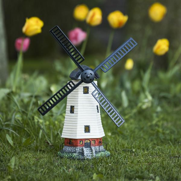 Dekorative Solar-Windmühle mit LED-Fenstern: 33,5 cm, naturfarben - für stimmungsvolle Akzente und bezaubernde Atmosphäre im Garten