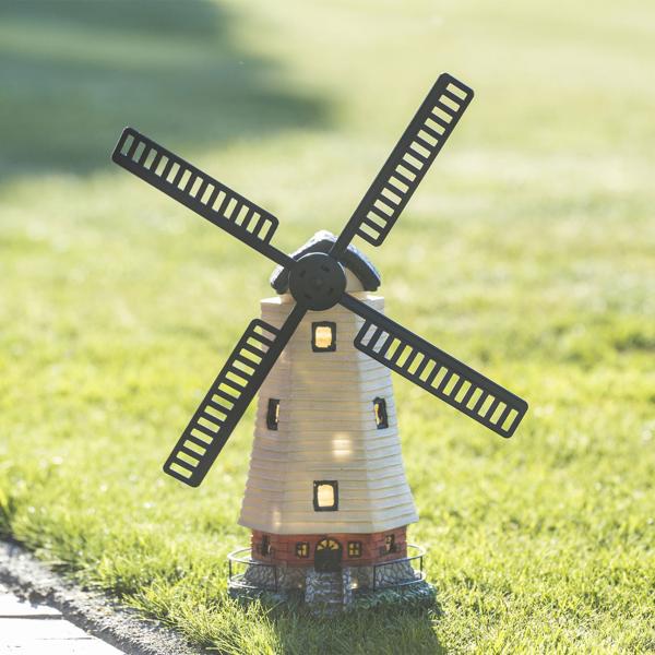 Dekorative Solar-Windmühle mit LED-Fenstern: 33,5 cm, naturfarben - für stimmungsvolle Akzente und bezaubernde Atmosphäre im Garten