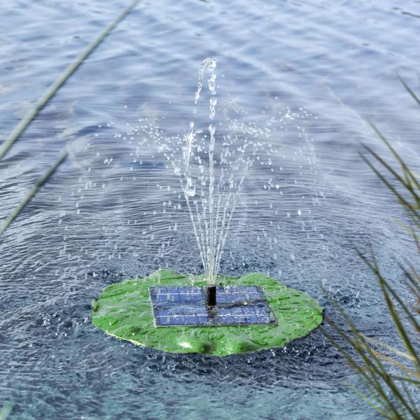Teich-Springbrunnen in Blattform, solarbetrieben, 4 Sprüh-Aufsätzen