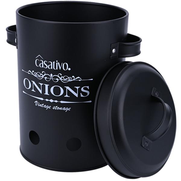 Stilvolle Vorratsbehälter, 3 Stück, Kartoffeln, Zwiebeln, Knoblauch, schwarz, praktische Aufbewahrungsbehälter mit Deckel und Luftlöchern
