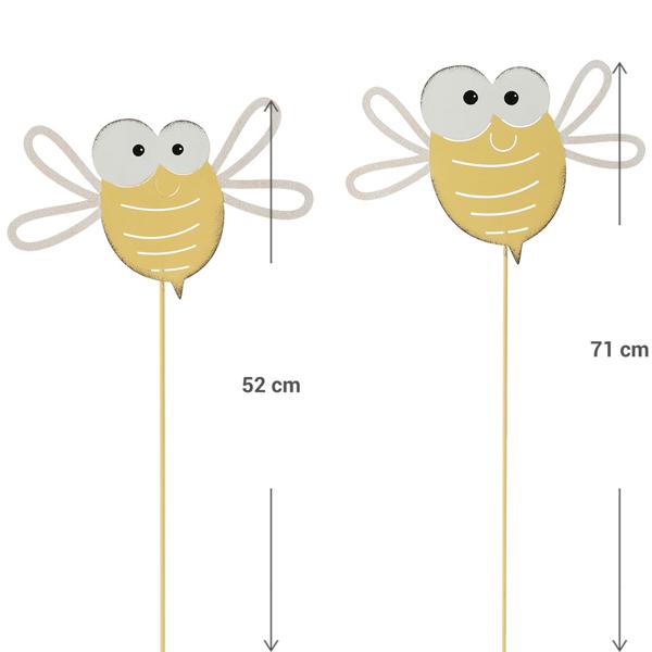 2er Set Gartenstecker Biene aus Metall - Beetstecker für Kübel & Kästen - Gelb/Weiss, 71 & 52 cm hoch - Pflegeleicht - Garten Deko