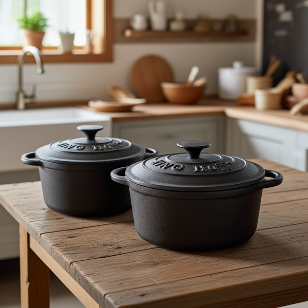 2er-Set Gusseisen Töpfe mit Deckel rund - 2.4L & 4L für Herd, Ofen, Grill - Hochwertiger Grauguss, backofenfest, für aromatische Speisen