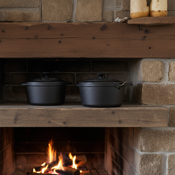 2er-Set Gusseisen Töpfe mit Deckel rund - 2.4L & 4L für Herd, Ofen, Grill - Hochwertiger Grauguss, backofenfest, für aromatische Speisen