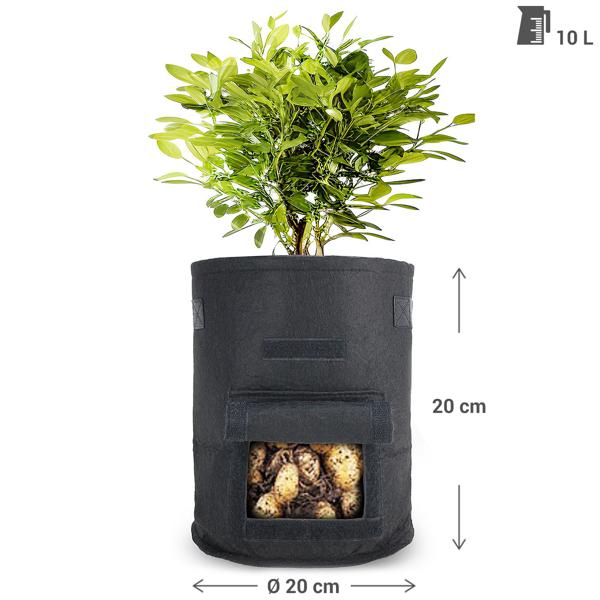 Atmungsaktive 10L Pflanzen-Wachstumssäcke aus Filz, 5er-Set, mit Tragegriffen und Sichtfenster, für Gemüse, Beeren und mehr, leicht und robust