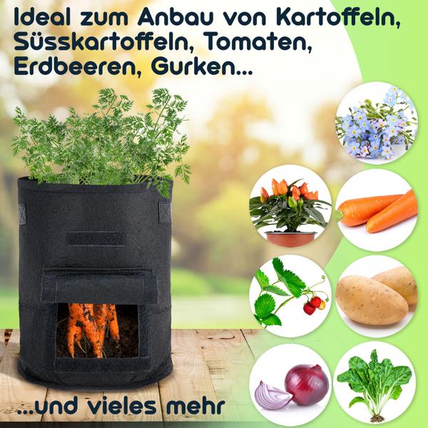 Atmungsaktive 10L Pflanzen-Wachstumssäcke aus Filz, 5er-Set, mit Tragegriffen und Sichtfenster, für Gemüse, Beeren und mehr, leicht und robust
