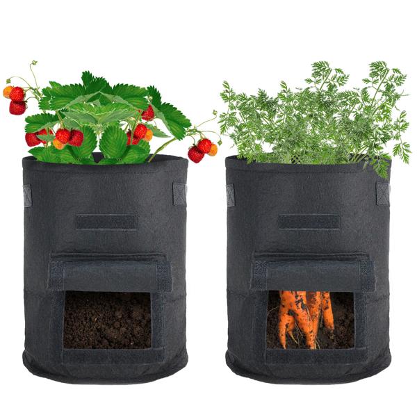 XL-Pflanzen-Wachstumssäcke, 2er-Set, mit Tragegriffen und Sichtfenster, je 38 l, wasserdurchlässig, Vliestopf für Kartoffeln, Zwiebeln, Karotten u.v.m