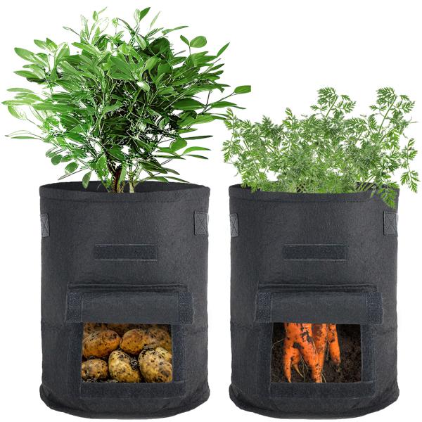 XL-Pflanzen-Wachstumssäcke, 2er-Set, mit Tragegriffen und Sichtfenster, je 38 l, wasserdurchlässig, Vliestopf für Kartoffeln, Zwiebeln, Karotten u.v.m