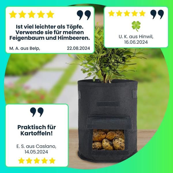 XL-Pflanzen-Wachstumssäcke, 2er-Set, mit Tragegriffen und Sichtfenster, je 38 l, wasserdurchlässig, Vliestopf für Kartoffeln, Zwiebeln, Karotten u.v.m
