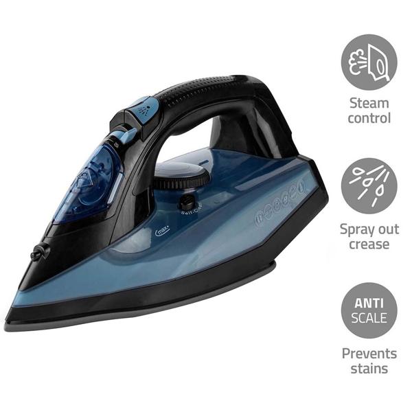Leistungsstarkes Dampfbügeleisen mit Keramik-Bügelsohle, 2600 W, Anti-Kalk-System, 0,32 l Wassertank, vertikale Dampffunktion, blau-schwarz