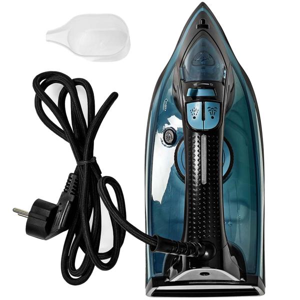 Leistungsstarkes Dampfbügeleisen mit Keramik-Bügelsohle, 2600 W, Anti-Kalk-System, 0,32 l Wassertank, vertikale Dampffunktion, blau-schwarz