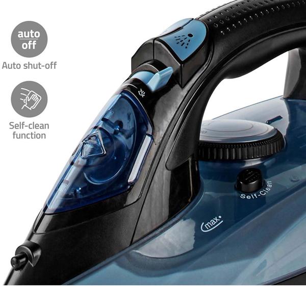 Leistungsstarkes Dampfbügeleisen mit Keramik-Bügelsohle, 2600 W, Anti-Kalk-System, 0,32 l Wassertank, vertikale Dampffunktion, blau-schwarz