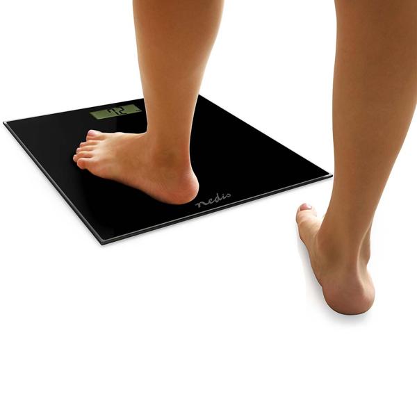 Elegante digitale Personenwaage mit grossem LCD-Display, präziser Messung, robustem Hartglas & rutschfester Oberfläche, 150 kg Tragkraft, schwarz