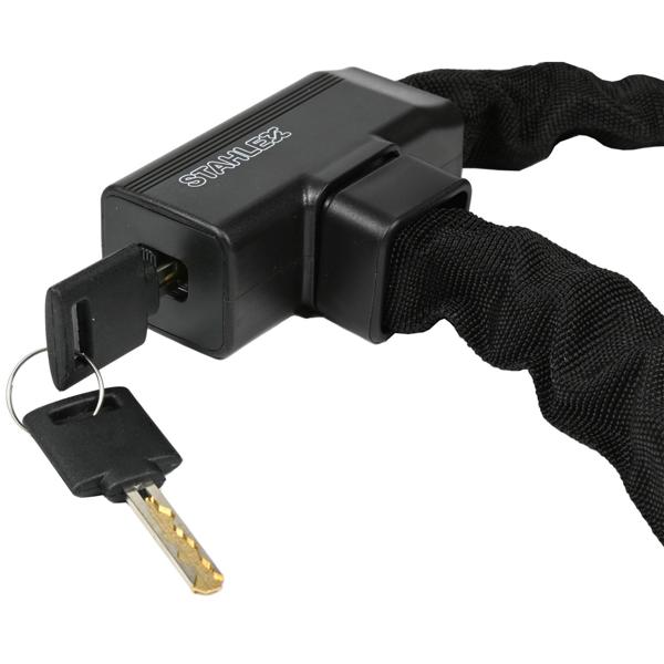 Kettenschloss 1m - Robuster Schlosskörper 6mm Stärke - Extrasicher für Fahrrad, Motorrad, Velo - Lackschutz Textilschlauch - Zinklegierung - Schwarz