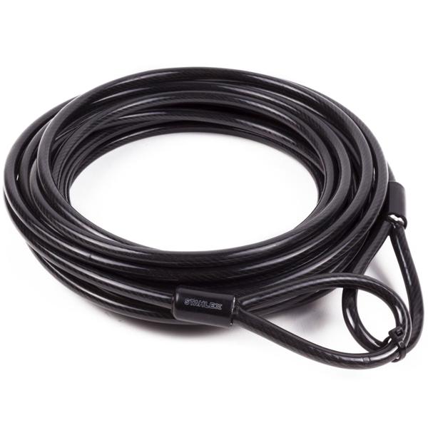 Stahlseil schwarz 10m x Ø 8mm - wetterfest Diebstahlschutz für Fahrräder Gartenmöbel & Objekte - robuste Kunststoff-Ummantelung mit 2 Schlaufen