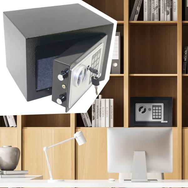 Elektronischer Möbeltresor, 23x17x17cm, 15 Min. feuerfest, 2 Stahlbolzen, schwarz, Wand/Boden-Montage, sicherer Tresor für Wertsachen
