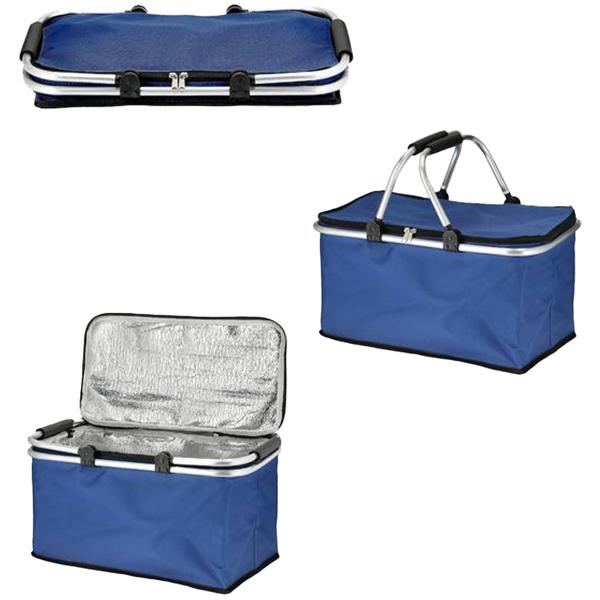Thermo Einkaufskorb 30L - faltbar & isoliert für Camping, Picknick, Strand - hält Kühlkette intakt - robustes Aluminiumgestänge & Polyester - blau