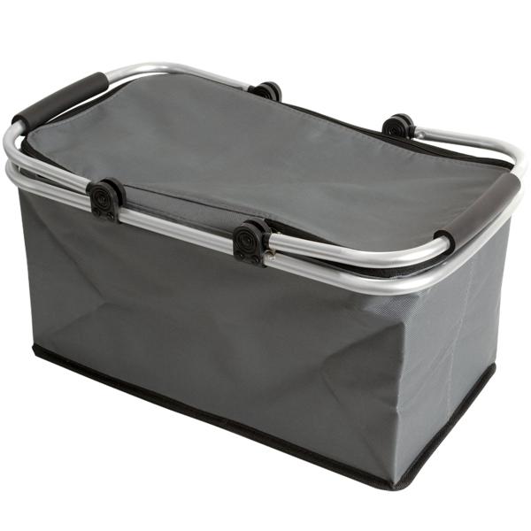 Robuster Thermo Einkaufskorb 30L grau, faltbar mit leichtem Alu-Rahmen - Hält Einkäufe perfekt kühl - Grosser stabiler Isolierkorb
