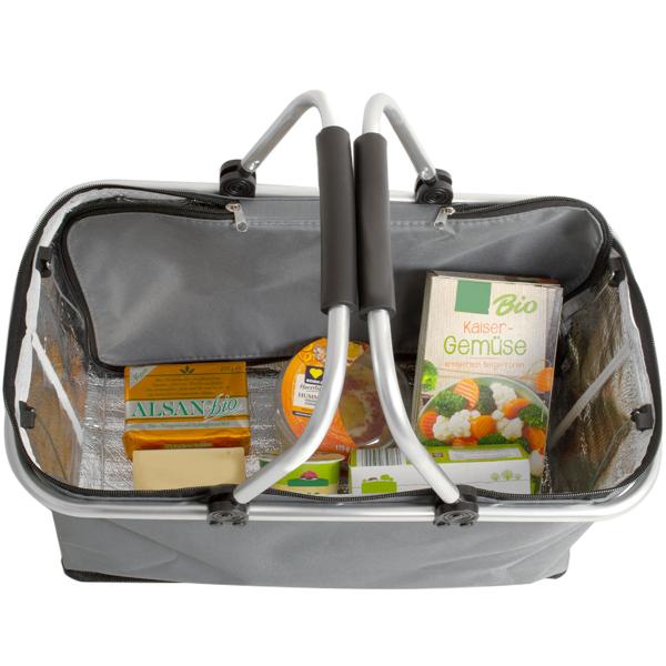 Robuster Thermo Einkaufskorb 30L grau, faltbar mit leichtem Alu-Rahmen - Hält Einkäufe perfekt kühl - Grosser stabiler Isolierkorb