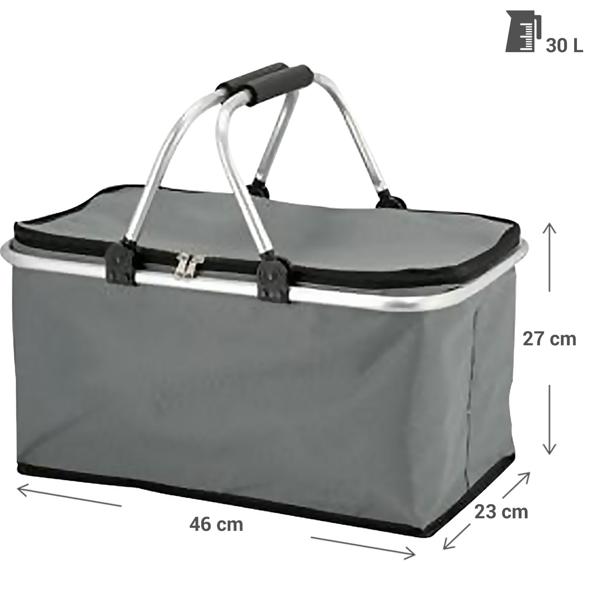 Robuster Thermo Einkaufskorb 30L grau, faltbar mit leichtem Alu-Rahmen - Hält Einkäufe perfekt kühl - Grosser stabiler Isolierkorb