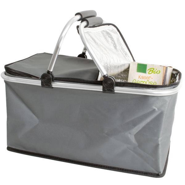 Robuster Thermo Einkaufskorb 30L grau, faltbar mit leichtem Alu-Rahmen - Hält Einkäufe perfekt kühl - Grosser stabiler Isolierkorb