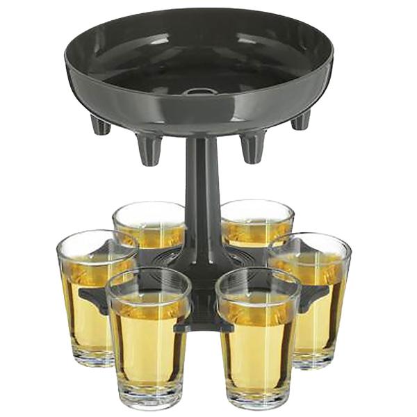 Schnapsspender 6 Shotgläser Rund - Gleichmässige Verteilung dank Siphon-Prinzip - Spülmaschinenfest - Ideal für Party, Gartenfest, Junggesellenabschied