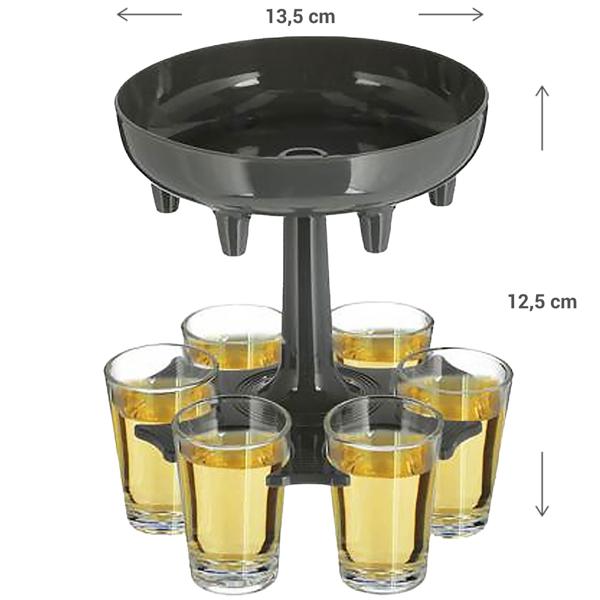 Schnapsspender 6 Shotgläser Rund - Gleichmässige Verteilung dank Siphon-Prinzip - Spülmaschinenfest - Ideal für Party, Gartenfest, Junggesellenabschied