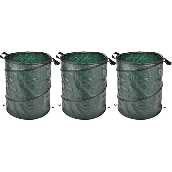3er-Set Gartensack – 130L Volumen für Gartenarbeit, Laub & Abfall – Robust, langlebig, Polyester, mit Henkeln & grosser Öffnung – Grün, 50x68cm