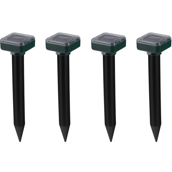 Solar-Wühlmausschreck 4er-Set - Tierfreundliche Mäusevertreibung chemiefrei - 400 Hz Schallwellen-Technologie, 600m² Fläche, H 25cm - Solar-Akku-Betrieb