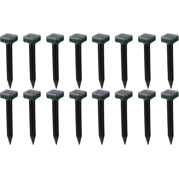 Solar Wühlmausschreck 16er Set - Umweltfreundlicher Maulwurfschreck ohne Chemie - 600m² Reichweite, 400 Hz Schallwellen, H 25 cm, Solar-Betrieb