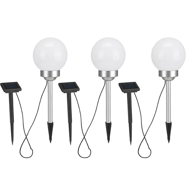 3er-Set Garten-Kugellampe mit Erdspiess und Drehfunktion - Bewegtes Lichtmuster - Solarbetrieben, Ø 15 cm - Warm-weisse LEDs - Wetterfest mit 3m Kabel