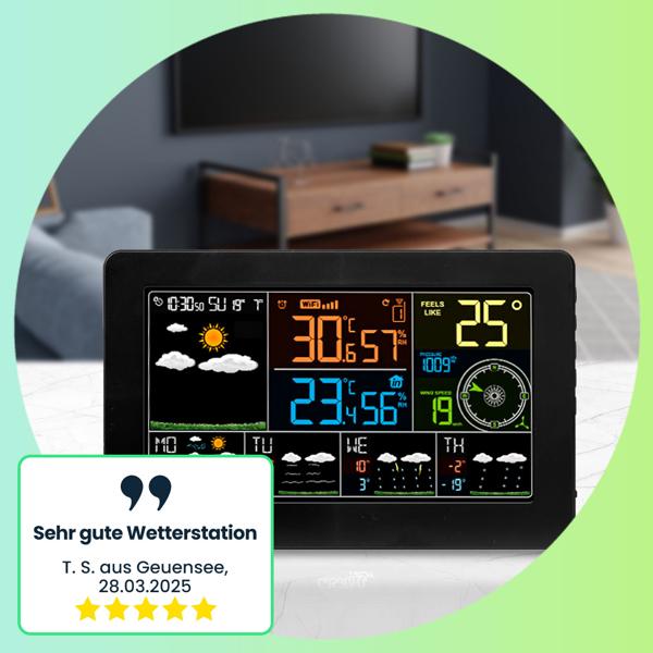 WLAN-Wetterstation mit Aussensensor – Digitale Wetterstation mit App & 5-Tage-Prognose, Thermometer, Hygrometer & Barometer