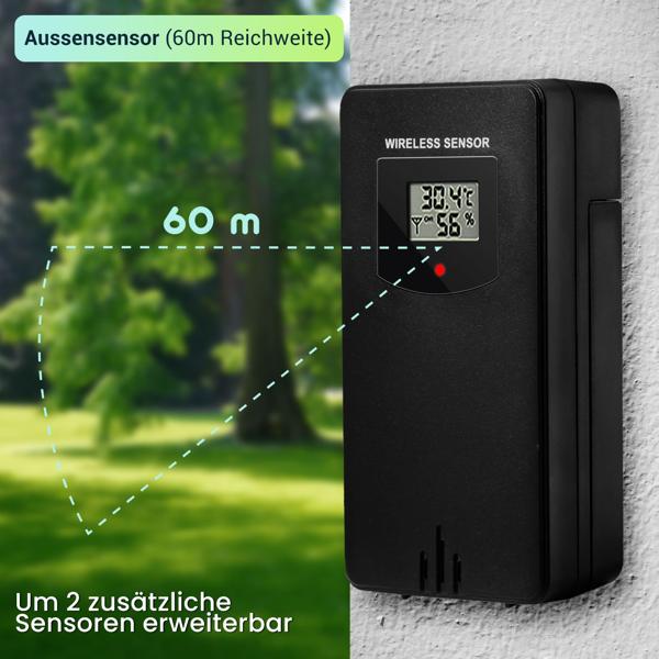WLAN-Wetterstation mit Aussensensor – Digitale Wetterstation mit App & 5-Tage-Prognose, Thermometer, Hygrometer & Barometer