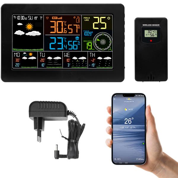 WLAN-Wetterstation mit Aussensensor – Digitale Wetterstation mit App & 5-Tage-Prognose, Thermometer, Hygrometer & Barometer