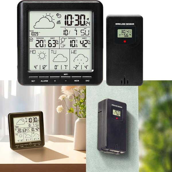 WLAN-Wetterstation mit Aussensensor: 4-Tage-Prognose, App-Zugriff weltweit, Schwarz – Übersichtliches Display für genaue Wetterdaten