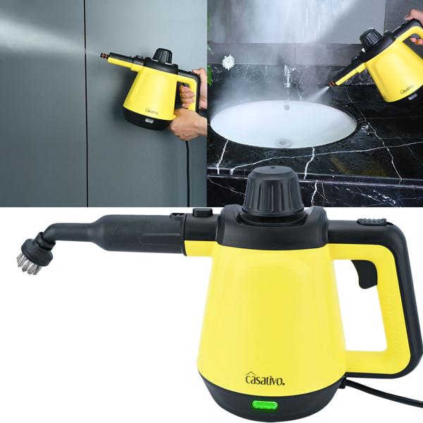 Premium Dampfreiniger, mobil, 3,5 bar Druck, 16 Zubehörteile-Aufsätze, kraftvolle 1.200W, gegen Fett u. Schmutz in Küche, Bad, Möbeln, Polstern, Auto