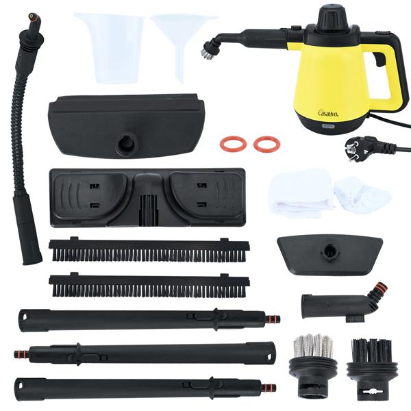 Premium Dampfreiniger, mobil, 3,5 bar Druck, 16 Zubehörteile-Aufsätze, kraftvolle 1.200W, gegen Fett u. Schmutz in Küche, Bad, Möbeln, Polstern, Auto