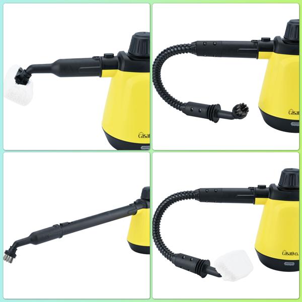 Premium Dampfreiniger, mobil, 3,5 bar Druck, 16 Zubehörteile-Aufsätze, kraftvolle 1.200W, gegen Fett u. Schmutz in Küche, Bad, Möbeln, Polstern, Auto