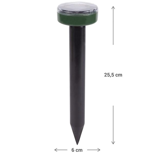 Solar-Maulwurfvertreiber - Vertreibt Maulwürfe & Wühlmäuse giftfrei - Ø 6x25,5 cm - Solarbetrieb - 400 Hz Schallwellen - IP44 - bis 500 m²