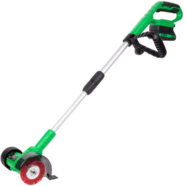 Komfortable Akku-Fugenbürste, 20V, 2000mAh, mit Führungsrad – Kabellos, silber-grün, mühelose Reinigung von Hofeinfahrten und Terrassen