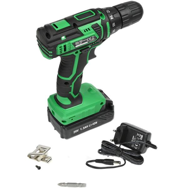 Kraftvolle 20V Akku-Bohrmaschine: 1300mAh Li-Ion, ausbalanciert, grün/schwarz - langlebiger Akku, hohe Leistung für anspruchsvolle Aufgaben