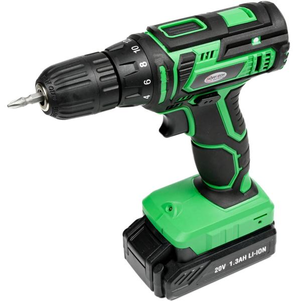 Kraftvolle 20V Akku-Bohrmaschine: 1300mAh Li-Ion, ausbalanciert, grün/schwarz - langlebiger Akku, hohe Leistung für anspruchsvolle Aufgaben