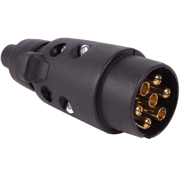 Anhänger Stecker 7-polig 12V - Sichere Verbindung für Fahrzeug & Anhänger - Robuster Kfz-Kupplungsstecker aus Kunststoff, schwarz