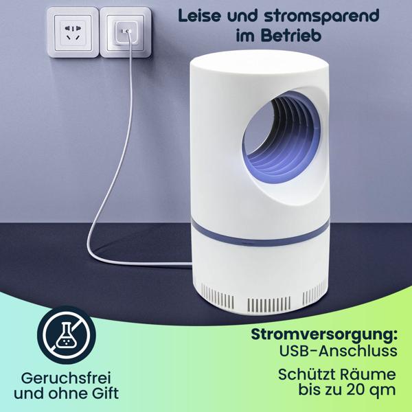 Leistungsstarker Insektenvernichter mit Saugfunktion & UV-Licht, Ø 12,4 x 22 cm, geräuscharm & effektiv gegen Mücken, Fliegen & Insekten, weiss