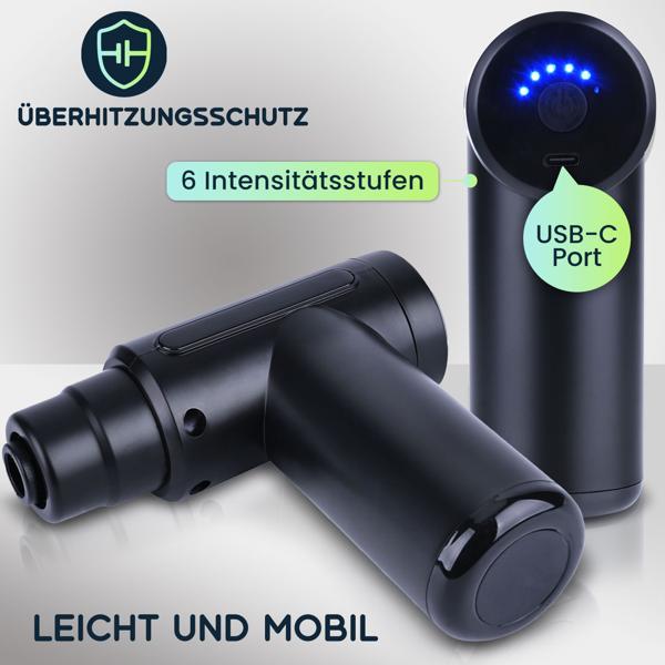 Kompakte Hand-Massagepistole, Massage Gun mit Akku u. 4 Aufsätzen, USB-C, 25 W, Massagegerät für eine entspannte Muskulatur