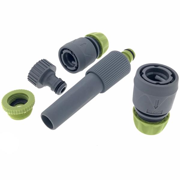 Gartenschlauch Anschluss-Set 5-teilig - Grundausstattung mit Spritzdüse & Wasserstopp - Für 1/2-5/8 Zoll Schläuche & 21-26.5 mm Wasserhähne