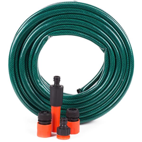 Gartenschlauch-Set mit Anschlüssen und Sprühkopf, 15 m