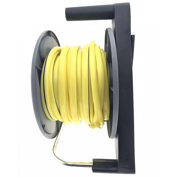 Praktische Schlauchtrommel-Garnitur: 25m Schlauch & Spritzdüse, Gelb-Schwarz – Effiziente Gartenbewässerung für jeden Gärtner